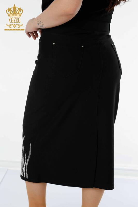 Grossiste Jupe Longue Poche Femme Noir - 4190 | KAZEE