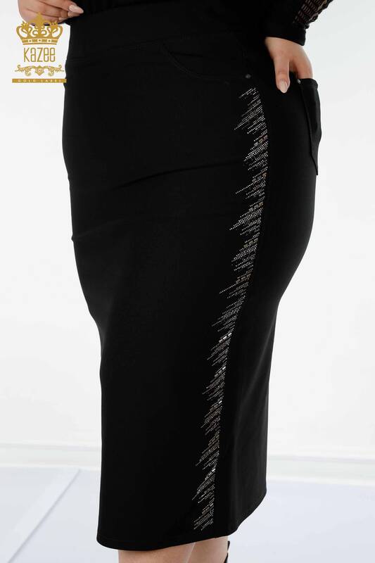 Grossiste Jupe Femme Stripe Stone Brodé Noir - 4194 | KAZEE