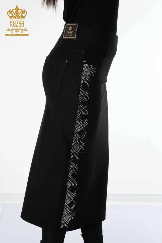 Grossiste Jupe Femme Stripe Stone Brodé Noir - 4215 | KAZEE