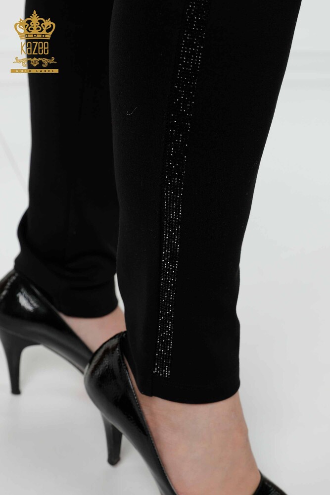 Grossiste Leggings Pantalons Femme Bouton Détaillé Noir - 3480