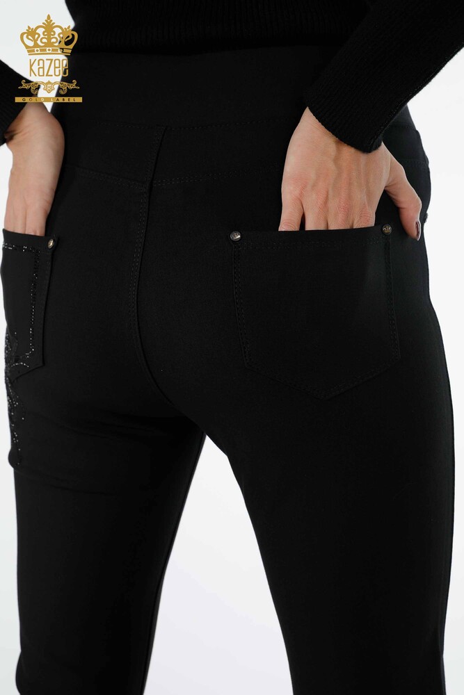 Grossiste Leggings Pantalons Femme Rose Poche Brodée Pierre Brodée - 3635 | KAZEE - 6