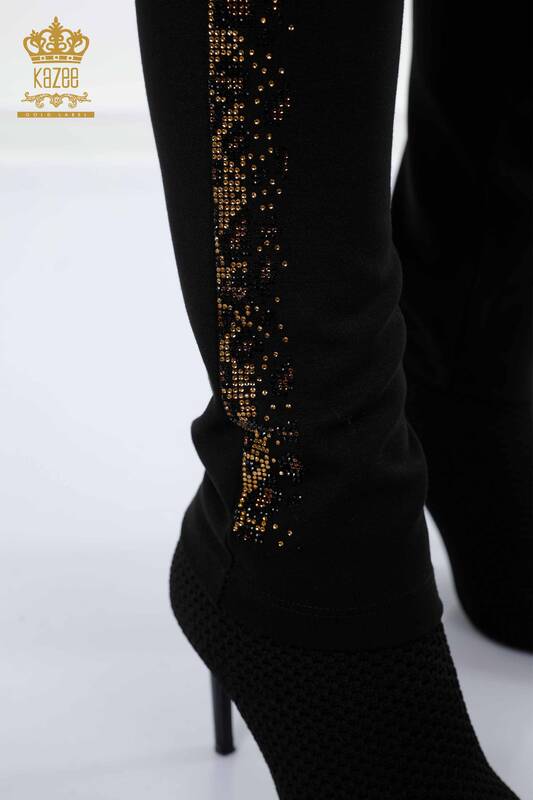 Grossiste Pantalon Leggings Femme Noir Avec Bouton - 3426 | KAZEE