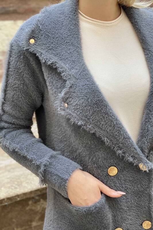 Vente en gros Manteau détaillé à deux poches en angora pour femmes - 19055 | KAZEE