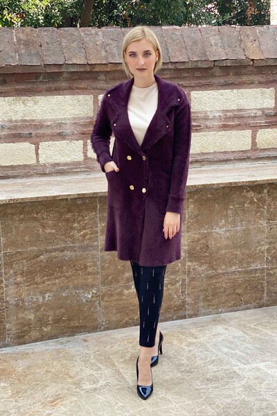 Vente en gros Manteau détaillé à deux poches en angora pour femmes - 19055 | KAZEE - Thumbnail