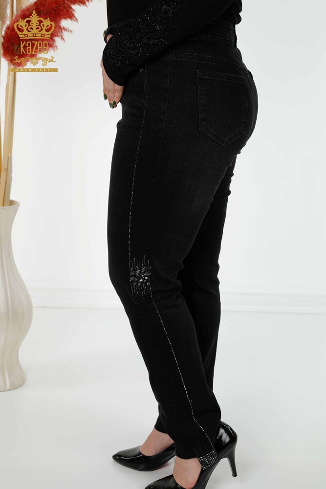 Grossiste Jeans Femme Sliver Stone Brodé Noir - 3653 | KAZEE - 6