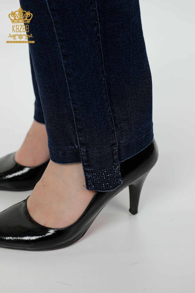 Grossiste Jeans Femme Stripe Stone Brodé Bleu Marine - 3653 | KAZEE - 4