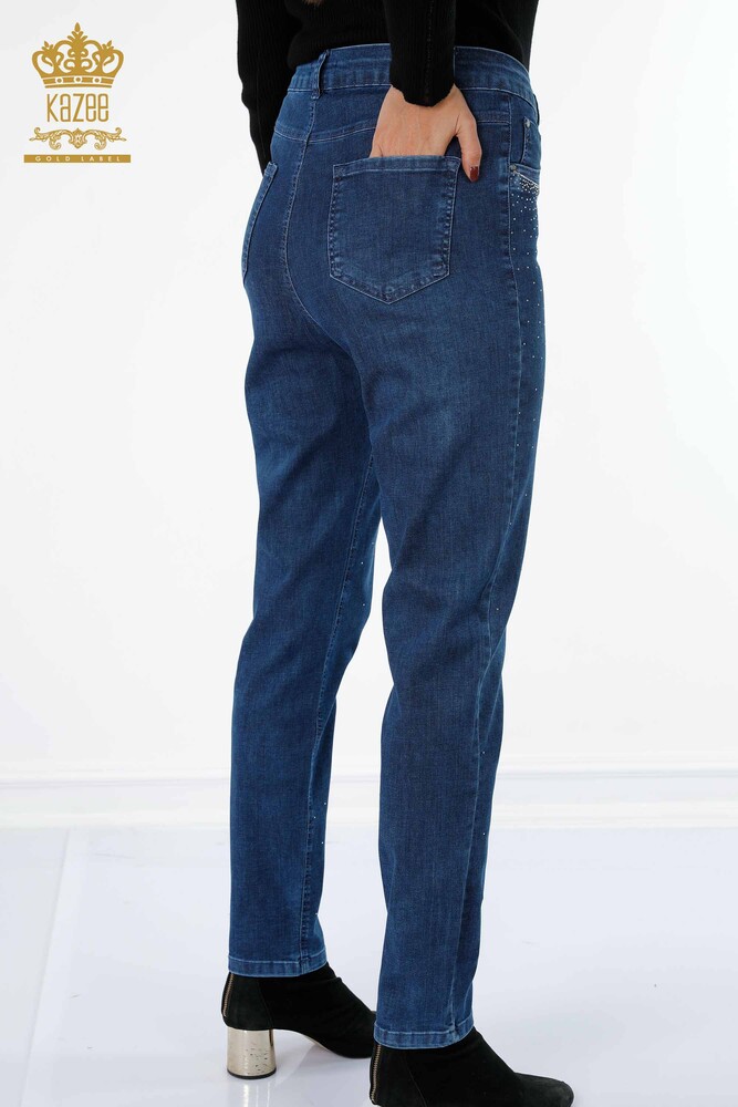 Grossiste Jeans Femme Couleur Cristal Pierre Brodée Coton - 3588 | KAZEE - 14