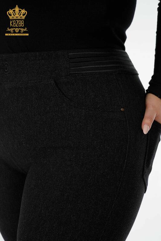 Grossiste Pantalon Femme Chaîne Détaillée Noir - 3666 | KAZEE