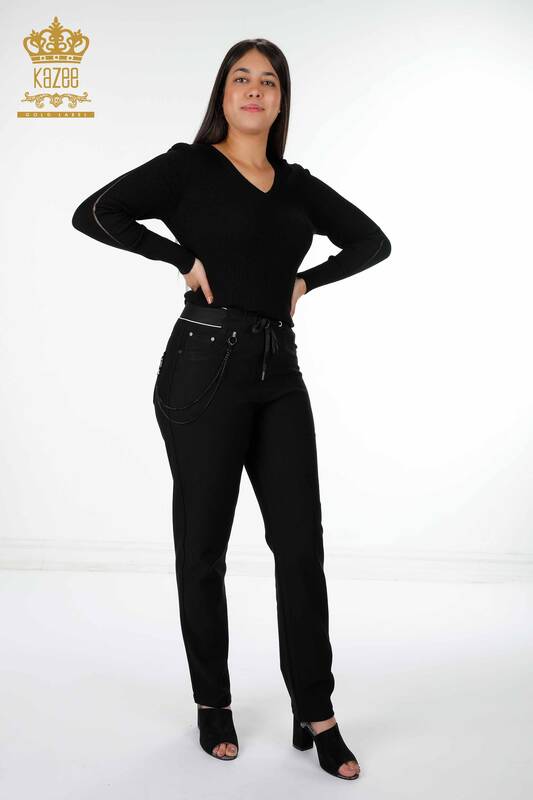 Vente en gros de pantalons pour femmes avec ceinture en corde à détail de chaîne - 3624 | KAZEE