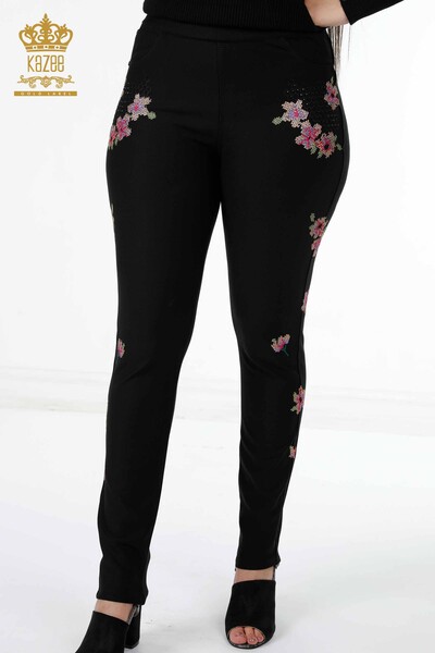 Grossiste Pantalon Femme Broderie Florale Broderie Pierreuse Viscose - 3410 | KAZEE - 2