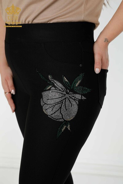Grossiste Pantalon Femme Noir Avec Motif Floral - 3400 | KAZEE - 3