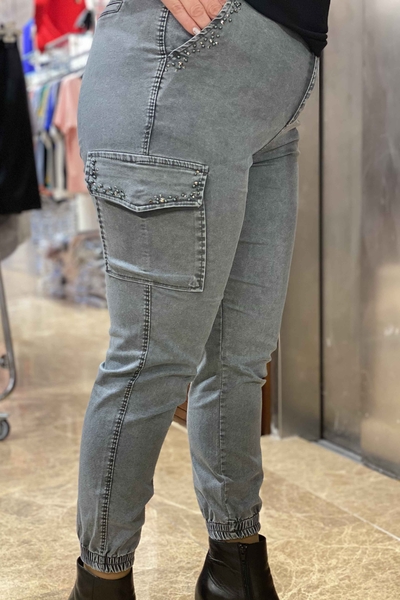 Vente en gros de pantalons de poche cargo brodés de pierre pour femmes - 3220 | KAZEE - Thumbnail