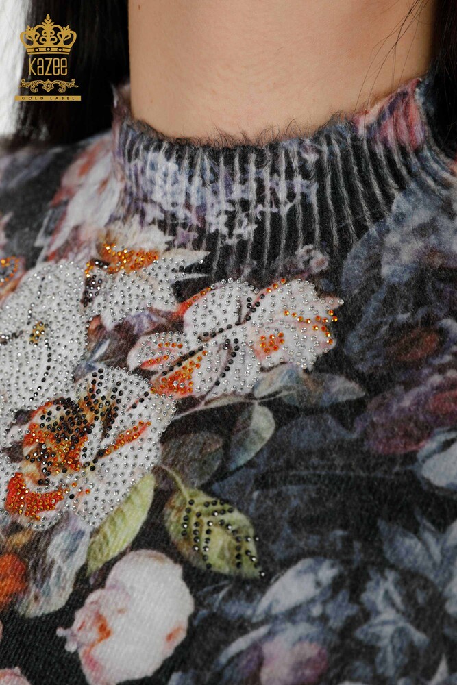 Grossiste Pull Femme Angora Cristal Pierre Vison Brodé - 18997 | KAZEE - 4