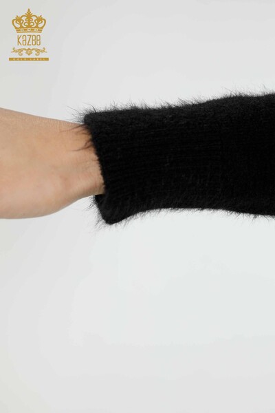 Vente en gros de pull en maille pour femmes Pierre brodée à motifs Angora Noir - 16993 | KAZEE - Thumbnail