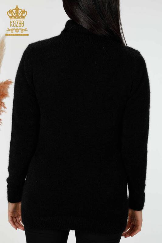 Vente en gros de pull en maille pour femmes Pierre brodée à motifs Angora Noir - 16993 | KAZEE