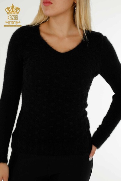 Grossiste Pull Femme Tricot Angora Noir - 18474 | KAZEE - 2