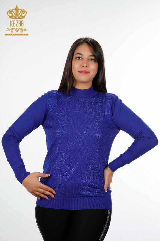 Vente en gros de pull en tricot pour femme ligne détaillée col montant à manches longues - 16980 | KAZEE