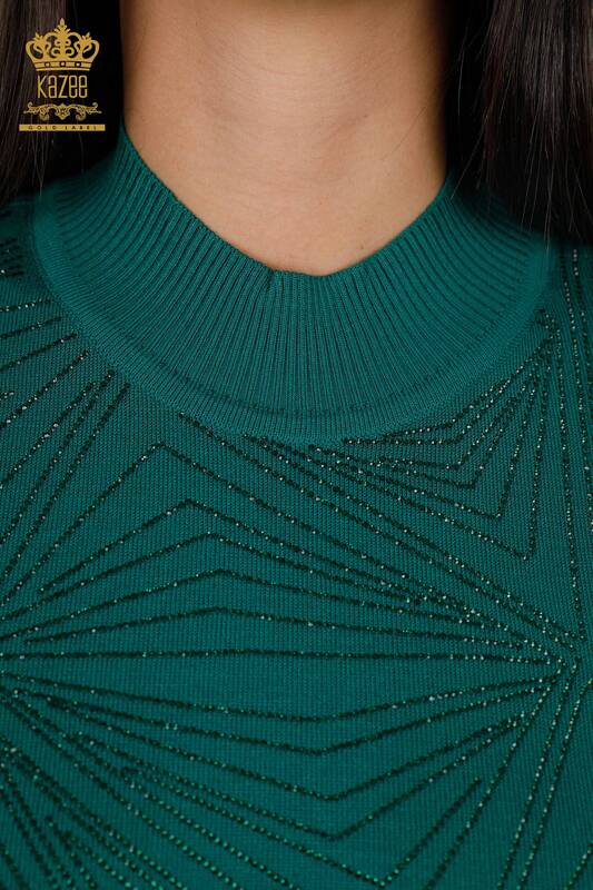 Vente en gros de pull en tricot pour femme ligne détaillée col montant à manches longues - 16980 | KAZEE