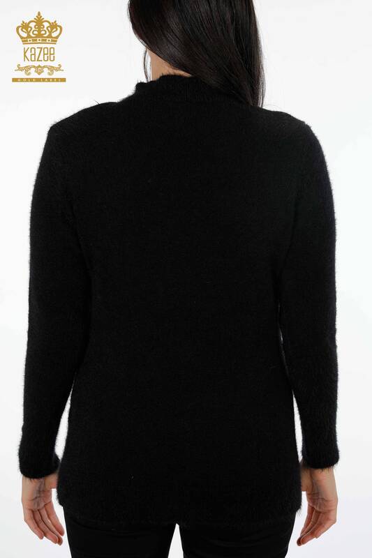 Grossiste Pull en Tricot Femme Angora Logo Stand Up Collar Basic - 18915 | KAZEE