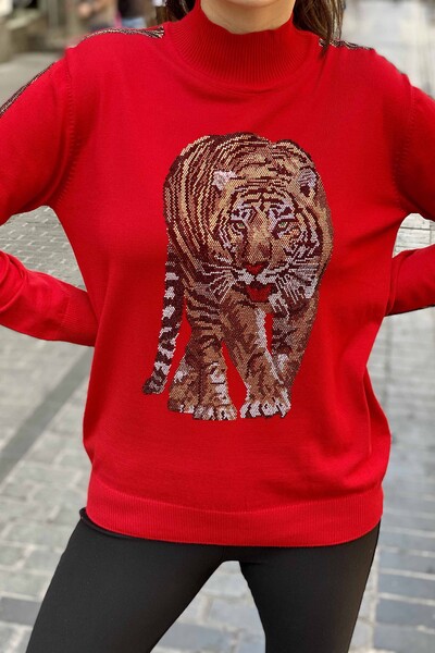 Vente en gros de pull en tricot brodé de pierres de tigre pour femmes - 16437 | KAZEE - Thumbnail