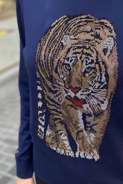 Vente en gros de pull en tricot brodé de pierres de tigre pour femmes - 16437 | KAZEE - Thumbnail