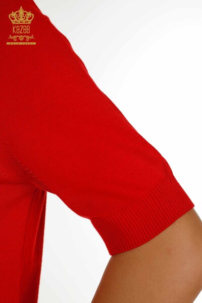 Женский трикотаж оптом, красный свитер с цветочным узором - 30214 | КАZEE - Thumbnail