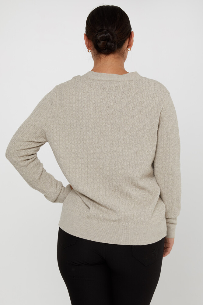 Вязаный кардиган с сердечком на пуговицах бежевого цвета - 31052 | KAZEE (Набор из 4 шт. L-XL-2XL-3XL) - 5