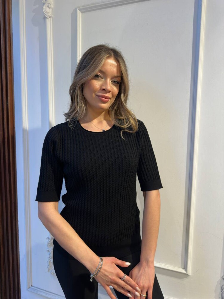 Вязаный свитер с короткими рукавами, черный - 32062 | KAZEE (комплект из 3 предметов, размеры M-L-XL) - 1