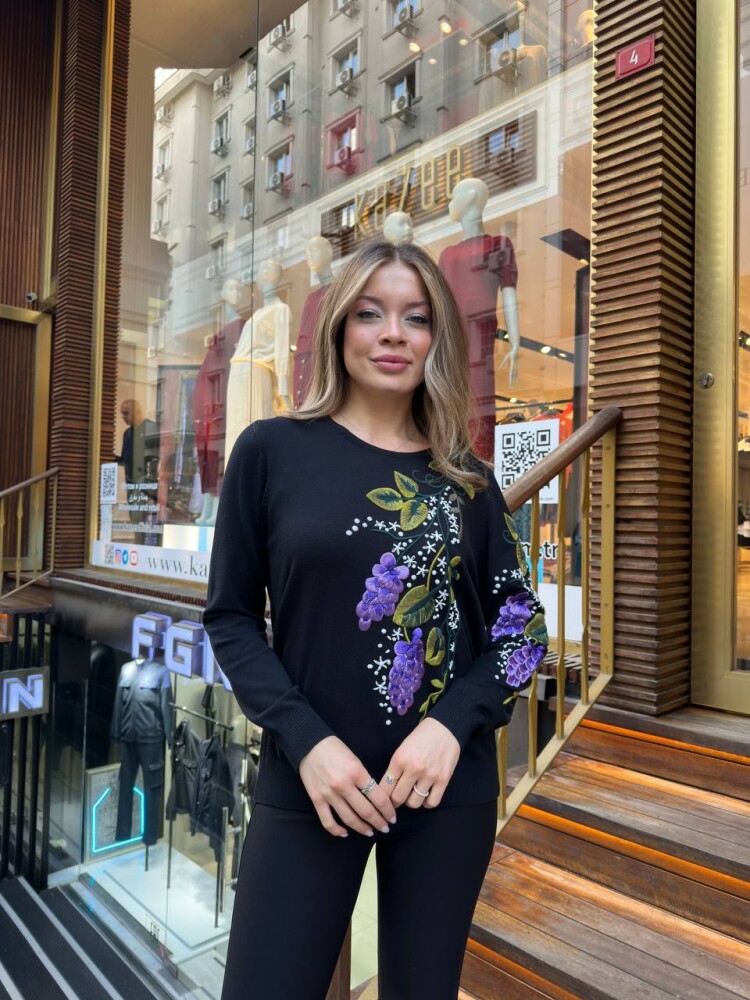 Вязаный свитер с круглым вырезом, черный, 32253 | KAZEE (комплект из 3 предметов, размеры L-XL-2XL) - 3