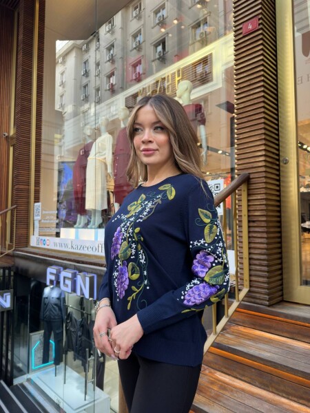 Вязаный свитер с круглым вырезом, темно-синий - 32253 | KAZEE (комплект из 3 предметов, размеры L-XL-2XL) - 3