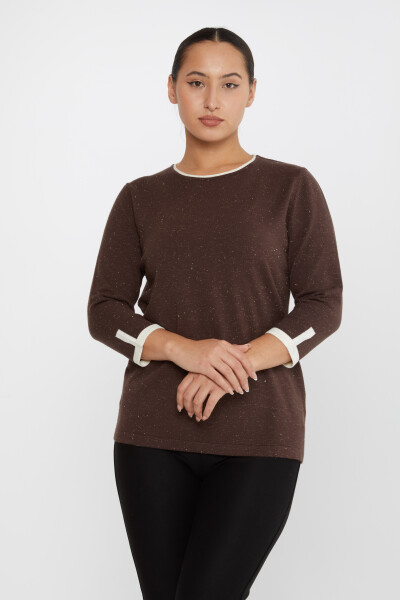 Вязаный свитер с блестками, коричневый - 31605 | KAZEE (Набор из 3 шт. M-L-XL) 