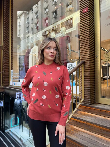 Вязаный свитер с цветочной вышивкой, розовый, 32166 | KAZEE (комплект из 3 предметов, размеры L-XL-2XL) - KAZEE