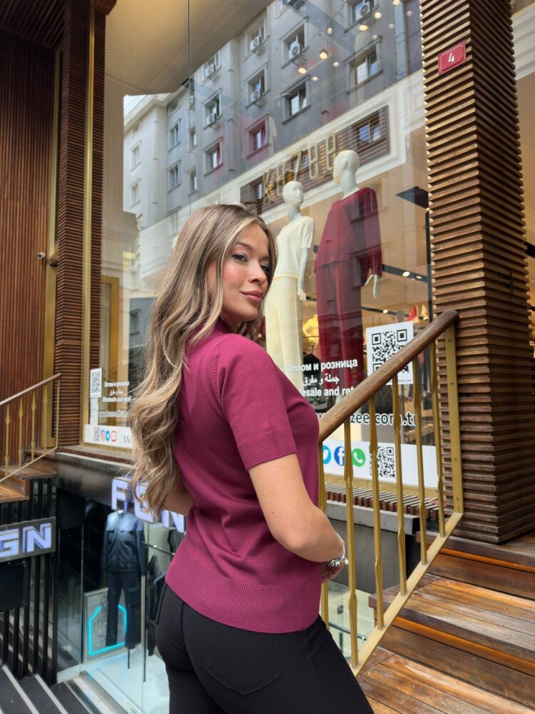 Вязаный свитер с узором «Лебедь» бордовый 32160 | KAZEE (комплект из 3 предметов, размеры S-M-L) - 6