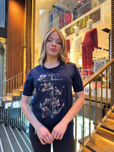 Вязаный свитер с узорчатой ​​вышивкой, темно-синий - 31678 | KAZEE (комплект из 3 предметов, размеры M-L-XL) 