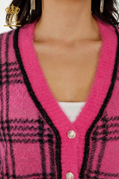 Wholesale Women's Cardigan Two Colors Angora - Fuchsia - 30177 | KAZEE - Thumbnail