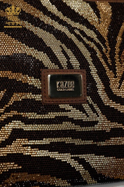 Borsa da donna all'ingrosso Zebra Stone ricamata marrone - 529 | KAZEE - Thumbnail