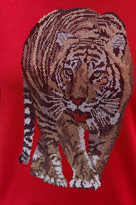 Wholesale Knitwear Sweater Tiger Pattern Stone Embroidered - 16437 | KAZEE