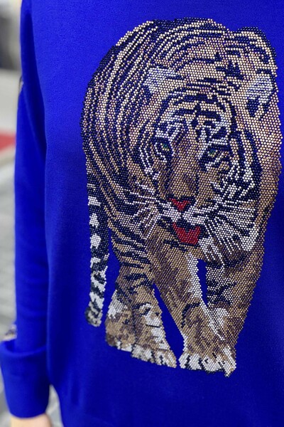 Wholesale Knitwear Sweater Tiger Pattern Stone Embroidered - 16437 | KAZEE - Thumbnail