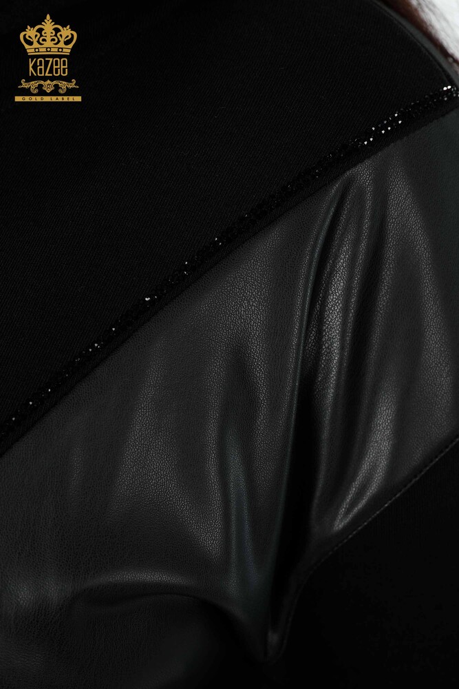 Tuta da donna all'ingrosso in pelle nera con dettagli - 17467 | KAZEE - 5