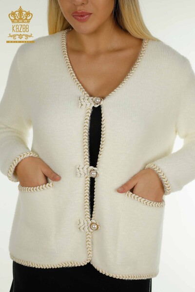 Wholesale Women's Angora Cardigan with Pearl Buttons Ecru - 30264 | KAZEE - Thumbnail