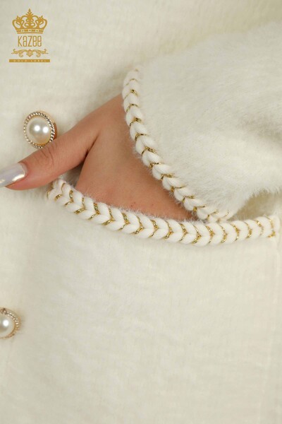Wholesale Women's Angora Cardigan with Pocket Detail in Ecru - 30799 | KAZEE - Thumbnail