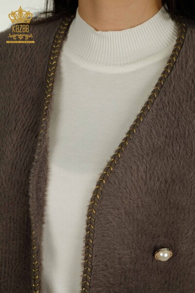 Wholesale Women's Angora Cardigan with Pocket Detail, Khaki - 30799 | KAZEE - Thumbnail (2)