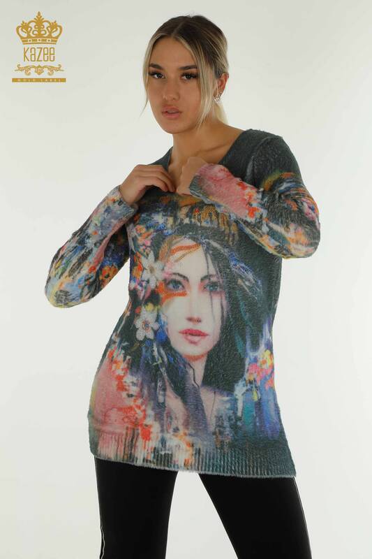 Wholesale Women's Angora Knitwear Digital Printed - 40017 | KAZEE