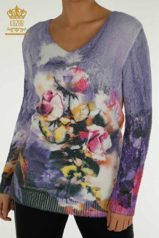 Wholesale Women's Angora Knitwear Rose Printed Digital - 40014 | KAZEE