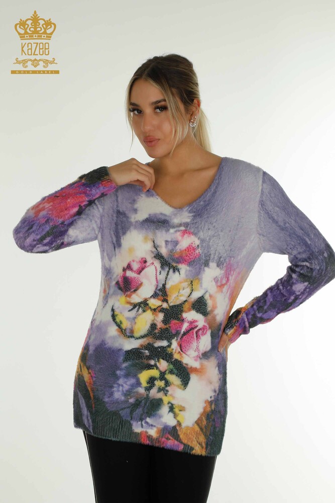 Wholesale Women's Angora Knitwear Rose Printed Digital - 40014 | KAZEE - 1