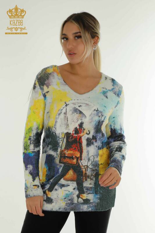Wholesale Women's Angora Knitwear Sweater Digital Printed - 40021 | KAZEE