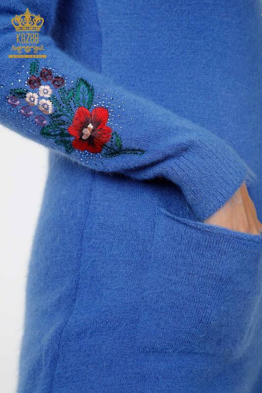 Wholesale Women's Angora Tunic Pocket Detailed Sleeve Embroidered - 18870 | KAZEE