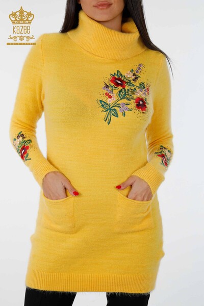 Wholesale Women's Angora Tunic Pocket Detailed Sleeve Embroidered - 18870 | KAZEE - Thumbnail