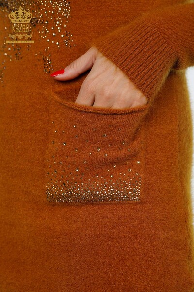 Wholesale Women's Angora Tunic Tiger Patterned Stone Embroidered Pocket - 18880 | KAZEE - 11