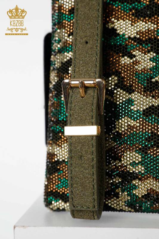 Wholesale Women's Bag Camouflage Stone Embroidered Khaki - 528 | KAZEE